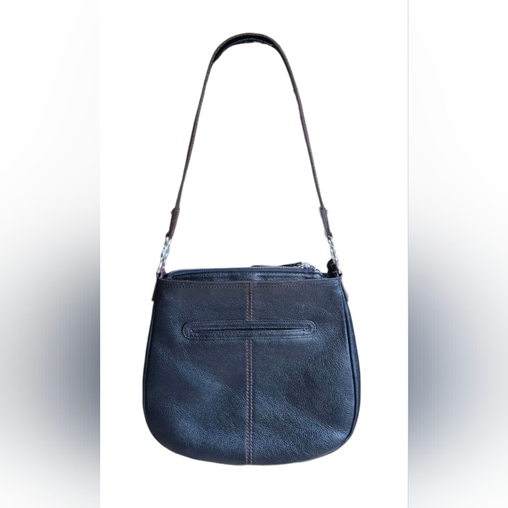 EUC Brighton Aidan Shoulderbag Black Chocolate leather hobo w/ woven acc… - Picture 3 of 11